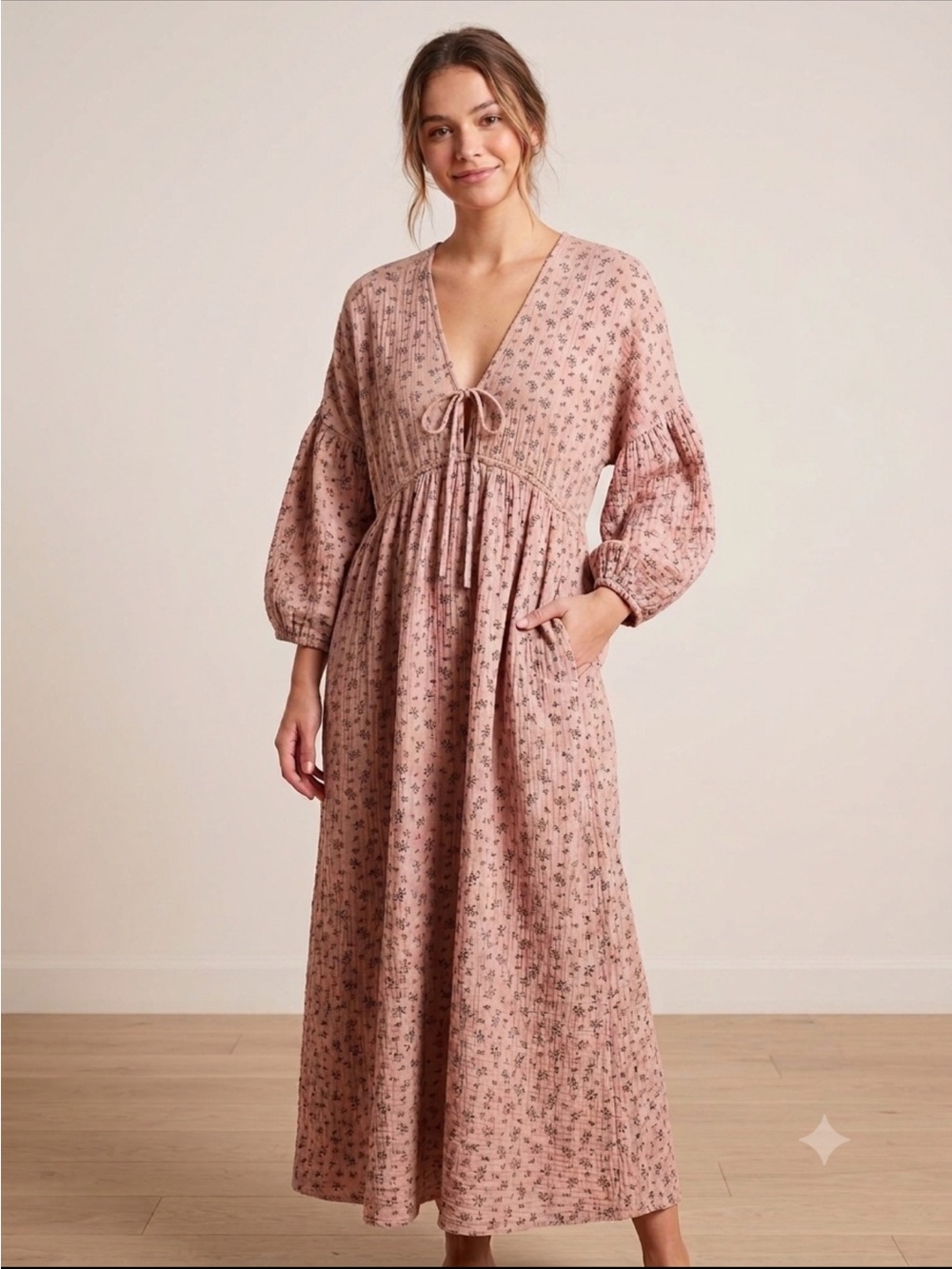 NEUFLORA Dusty Rose Floral Midi Dress